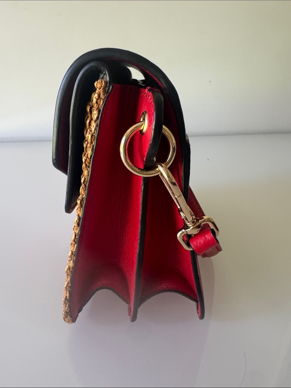 Coccinelle Ambrine Bag Red Leather Rattan with Shoulder Strap and Scarf - Picture 6 of 16